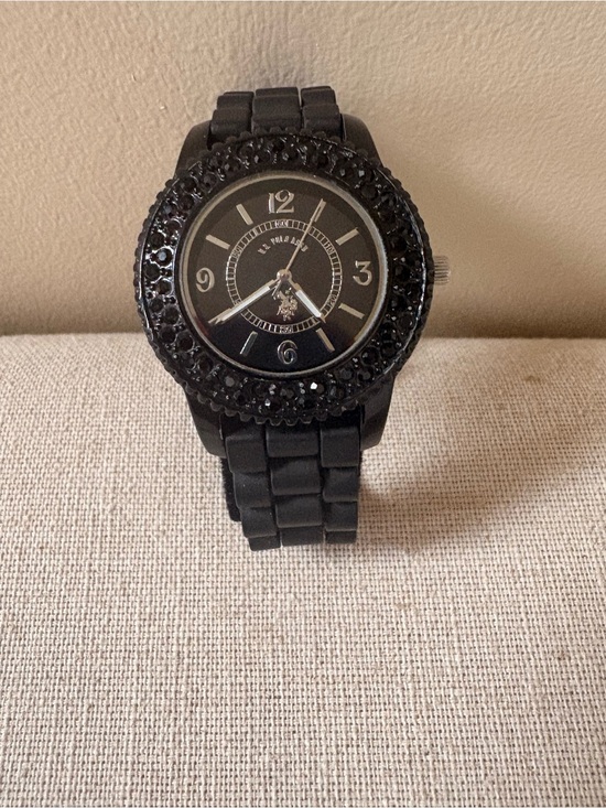 U.S. Polo Assn. Accessories - US Polo Assn. Women Black Crystal Bezel Silicone Strap Watch
